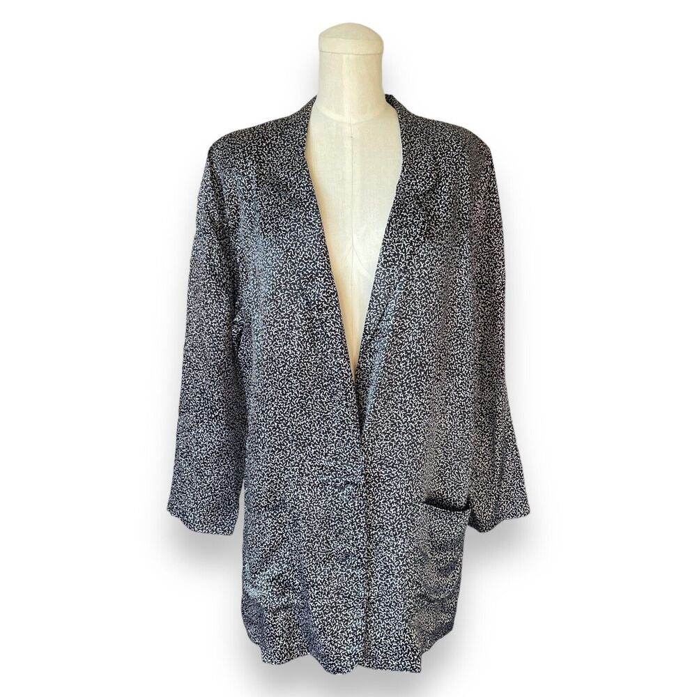 Vintage 70s 80s Cavalluzzi Black White Rayon Oversized Silky Blazer Jacket Small